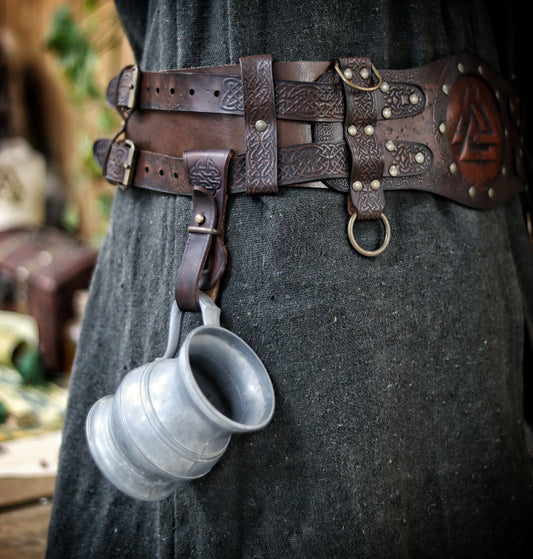 Medieval Leather Tankard Strap: Renaissance Faire Belt up to 6 cm or 2,4 inches. Accessory for Viking Cosplay, LARP, and Celtic Costumes