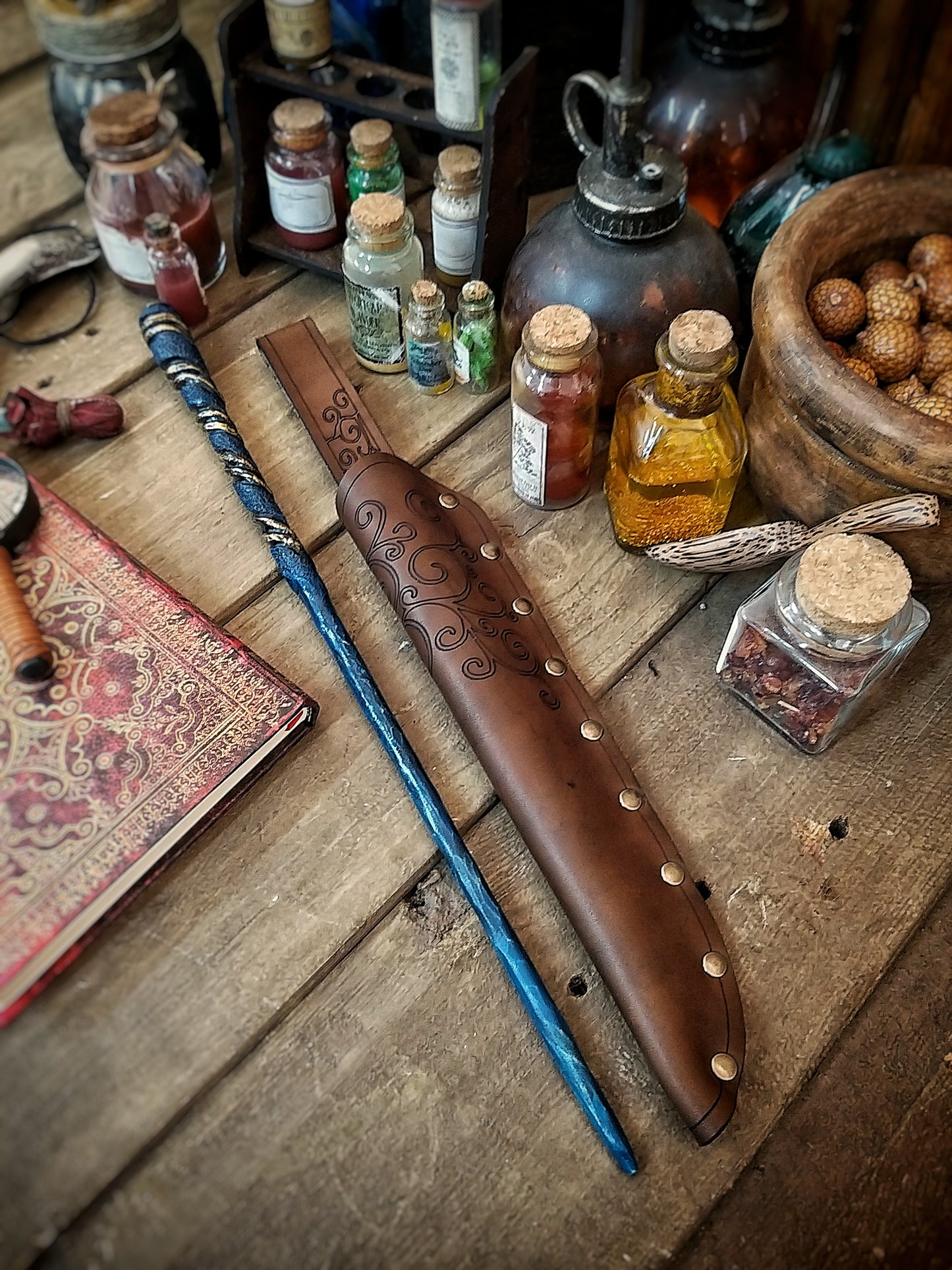 Ornated Magic Wand Holster or Sheath, made of high quality leather for hang your wand from your belt