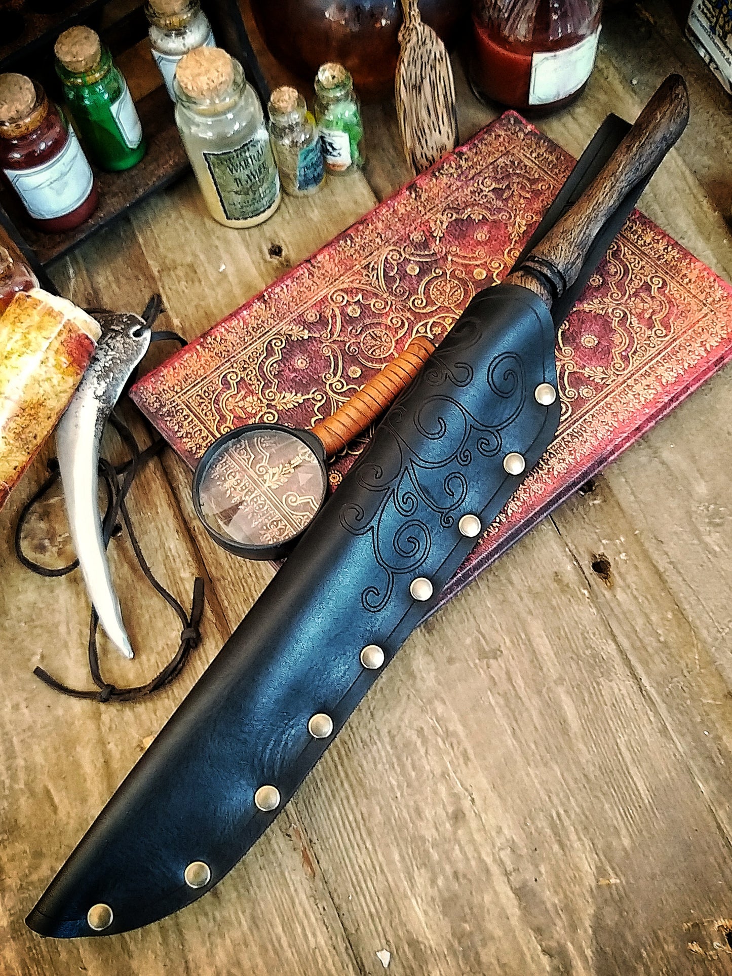 Ornated Magic Wand Holster or Sheath, made of high quality leather for hang your wand from your belt