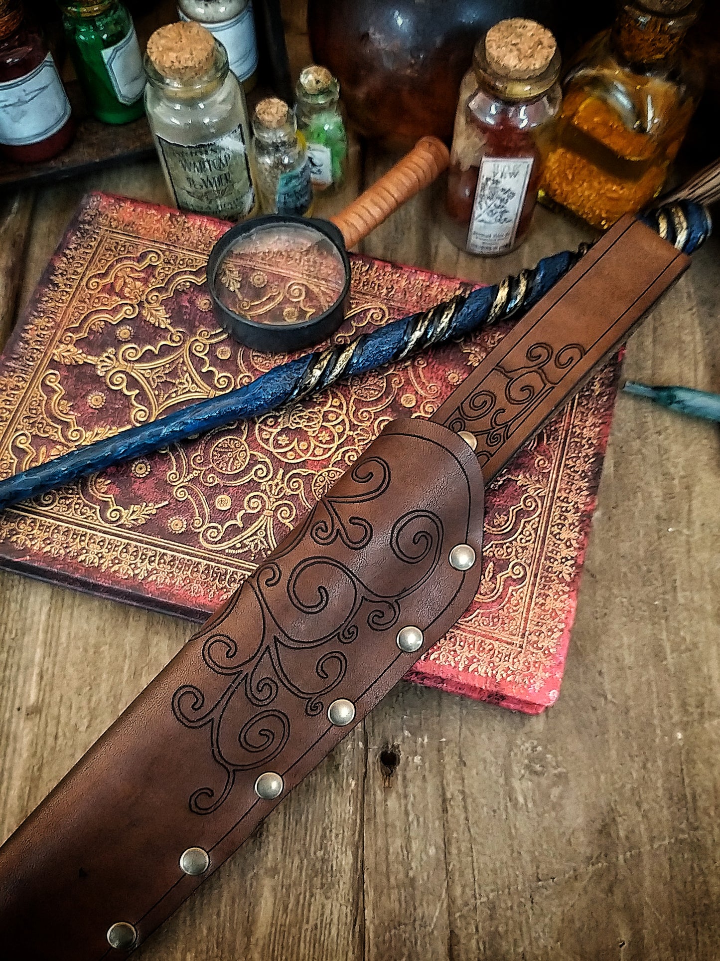 Ornated Magic Wand Holster or Sheath, made of high quality leather for hang your wand from your belt