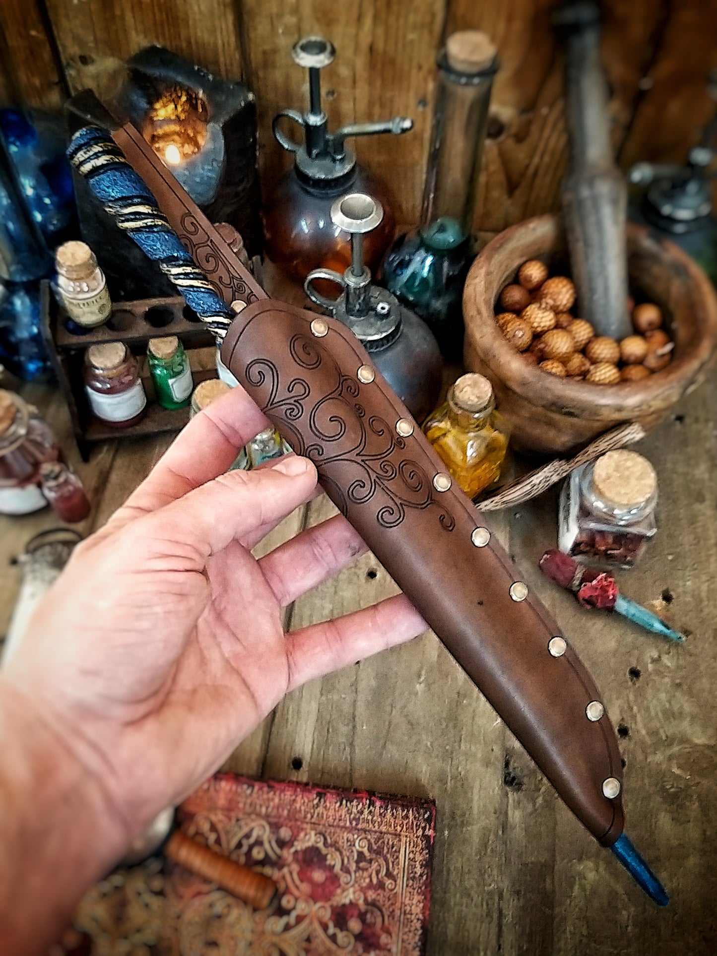 Ornated Magic Wand Holster or Sheath, made of high quality leather for hang your wand from your belt