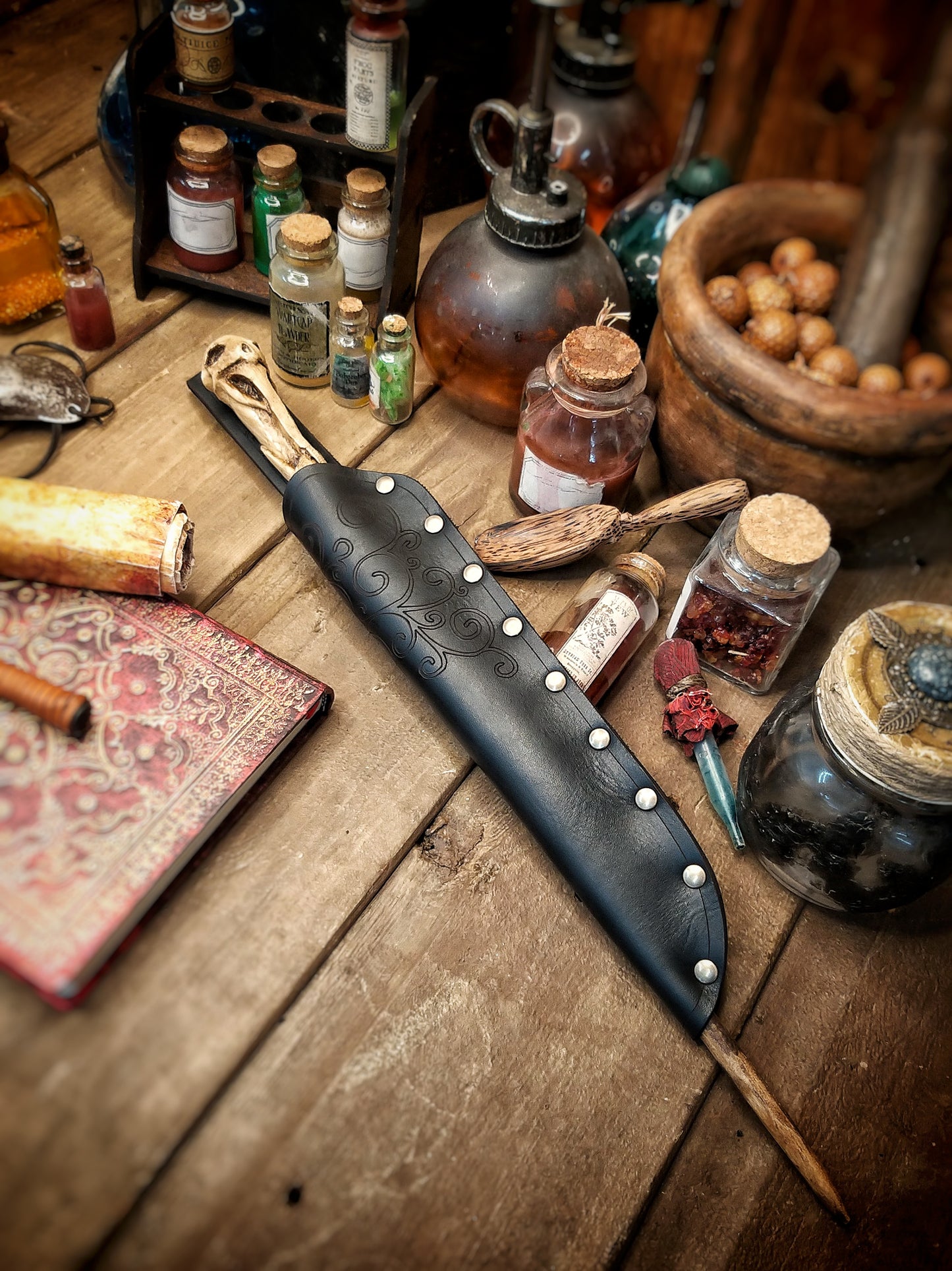 Ornated Magic Wand Holster or Sheath, made of high quality leather for hang your wand from your belt