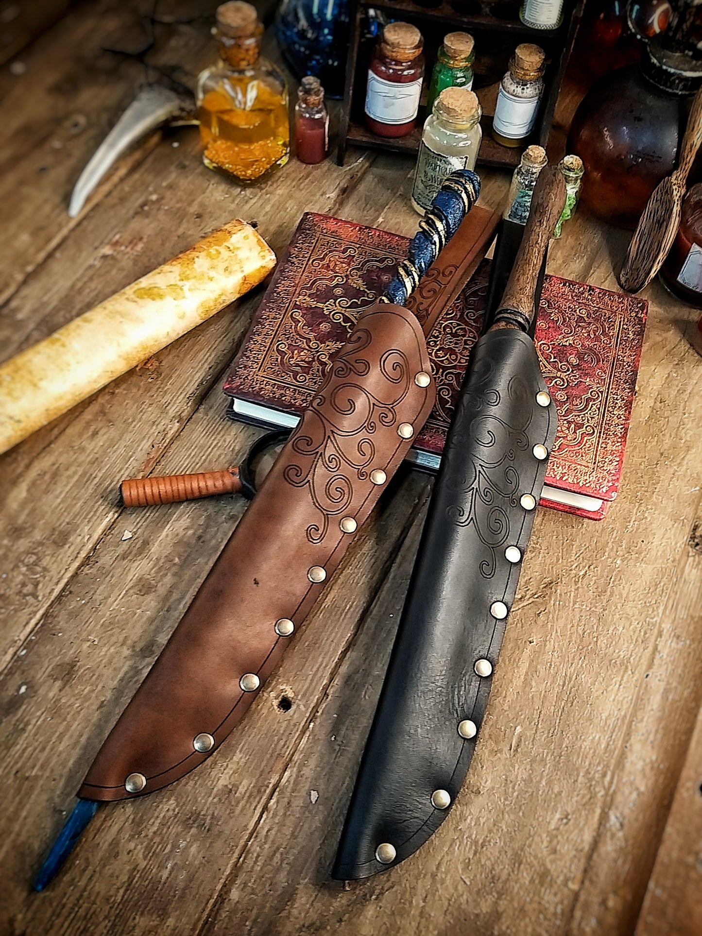 Ornated Magic Wand Holster or Sheath, made of high quality leather for hang your wand from your belt