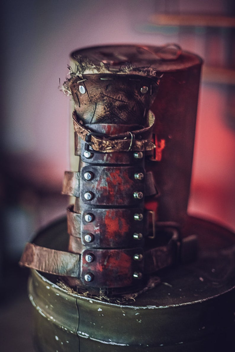 Dystopian Leather & Steel Bracer: Post-Apocalyptic Arm Guard for Wasteland Cosplay and LARP