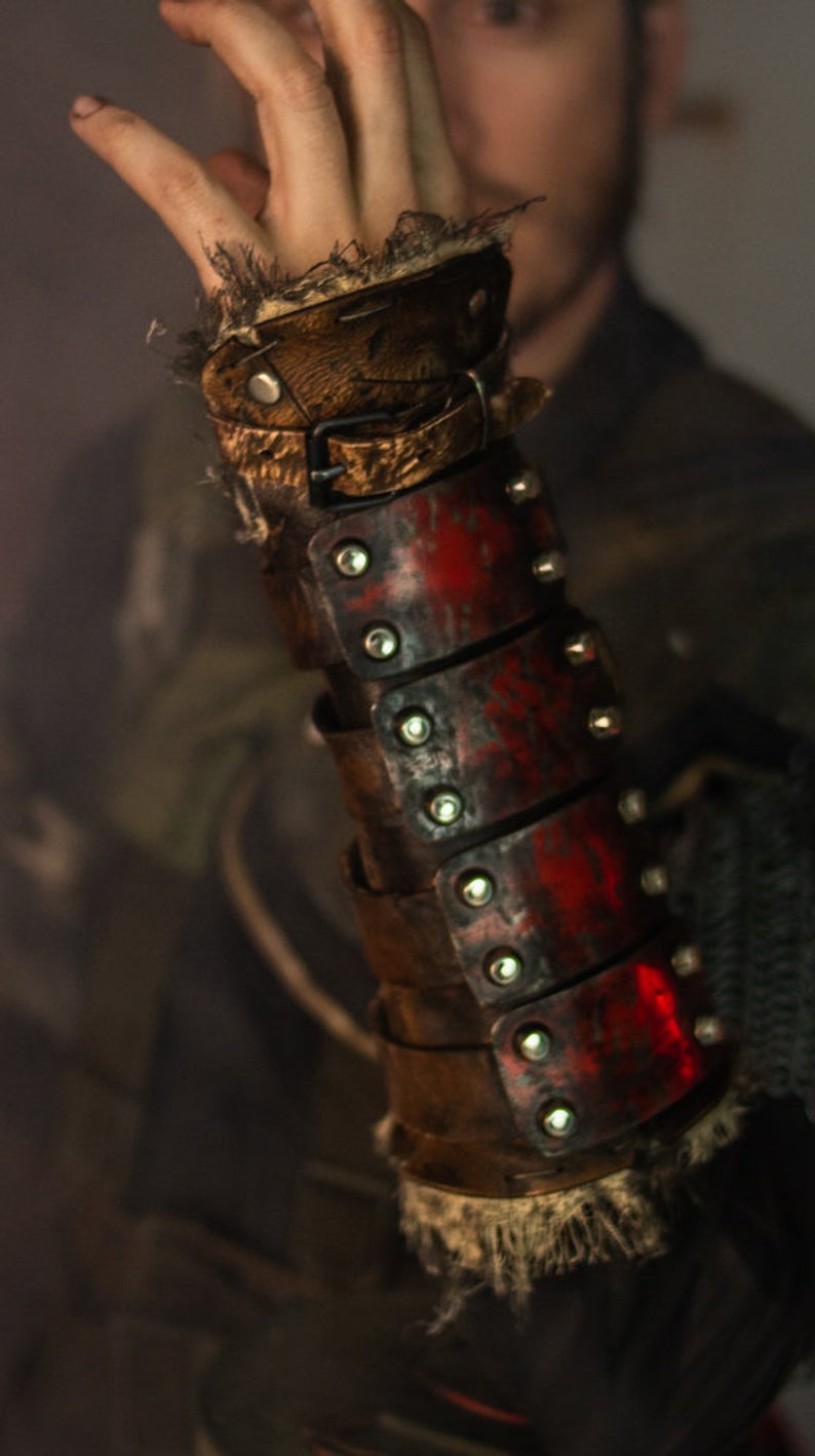 Dystopian Leather & Steel Bracer: Post-Apocalyptic Arm Guard for Wasteland Cosplay and LARP