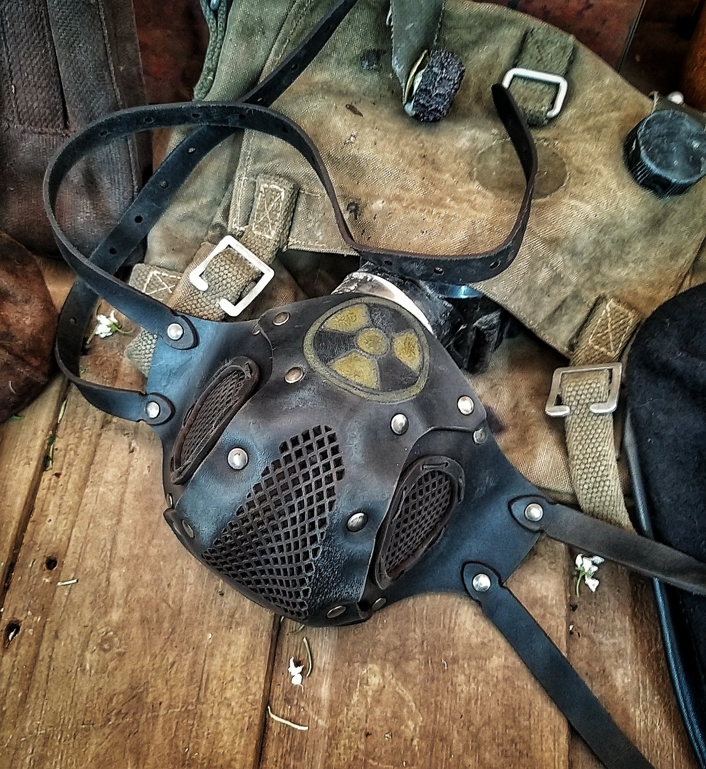 Leather Face Mask with filter pocket Radioactive ready for use with disposable face masks, Paper towel or filter changeable washable mask