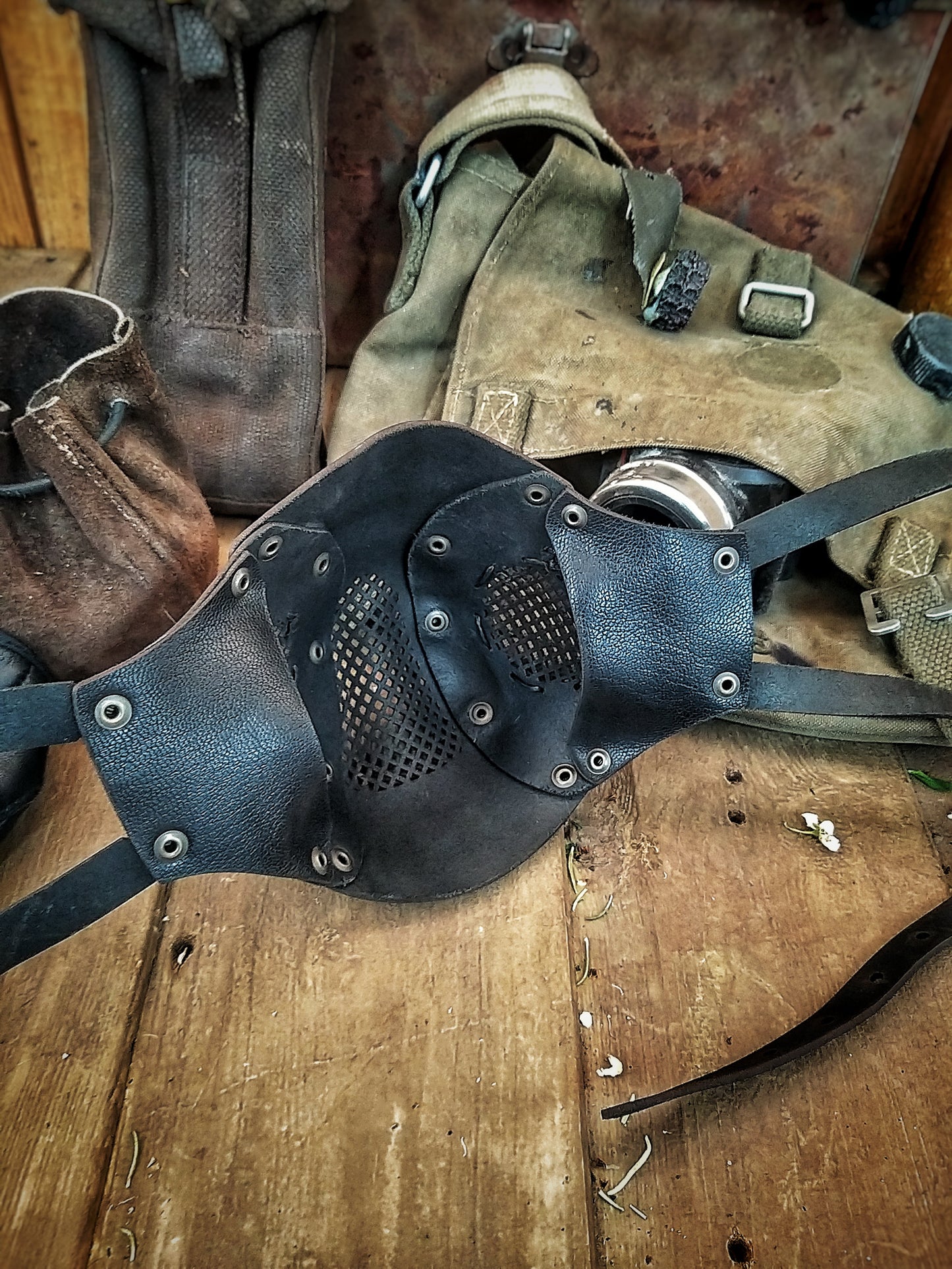 Leather Face Mask with filter pocket Radioactive ready for use with disposable face masks, Paper towel or filter changeable washable mask