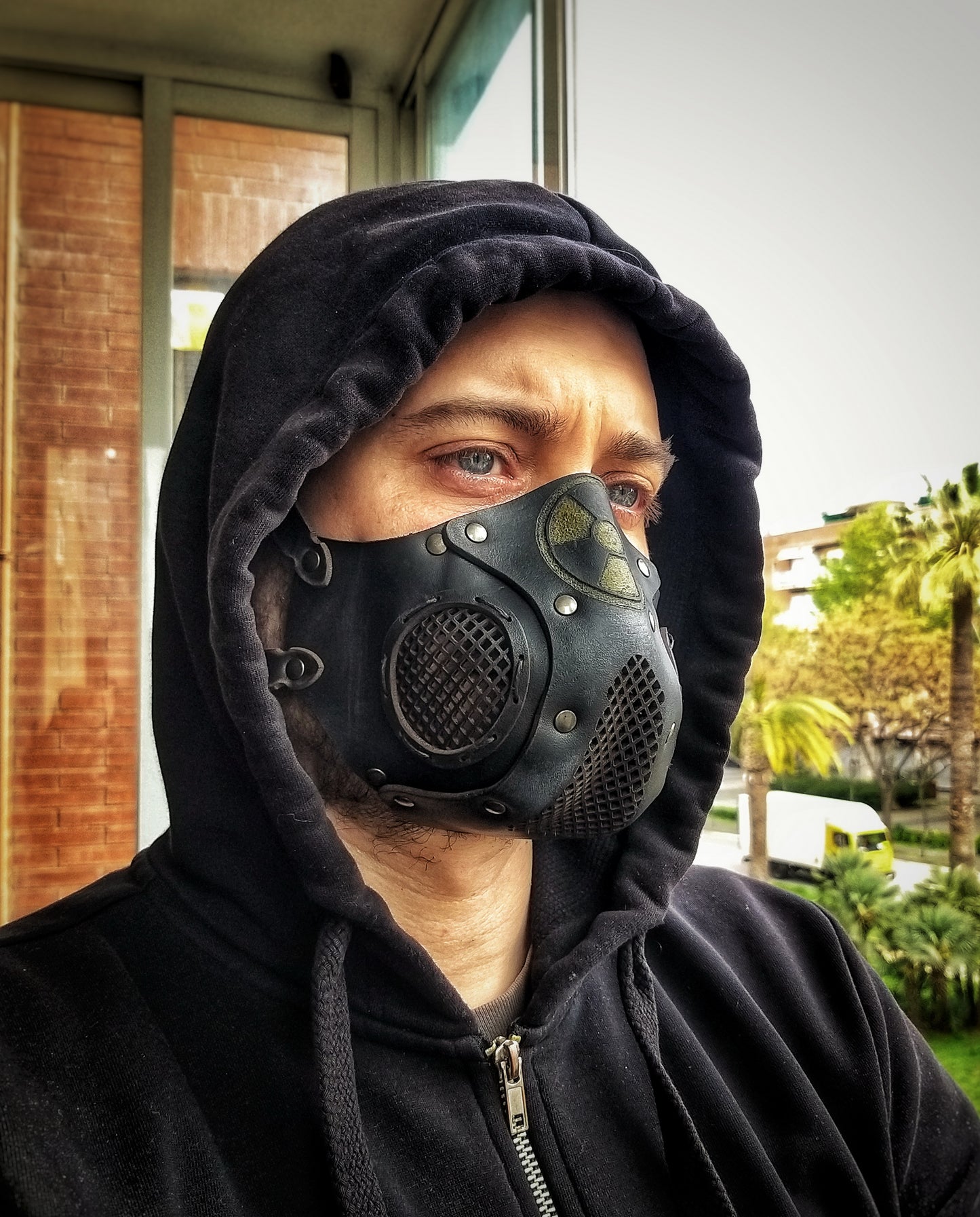 Leather Face Mask with filter pocket Radioactive ready for use with disposable face masks, Paper towel or filter changeable washable mask