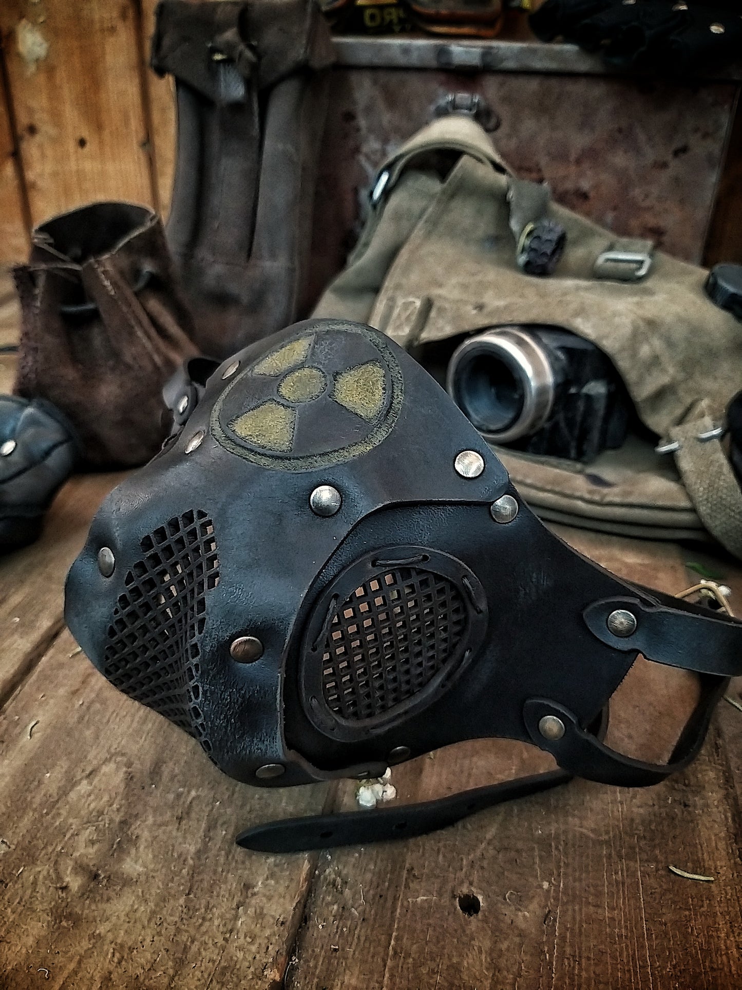 Leather Face Mask with filter pocket Radioactive ready for use with disposable face masks, Paper towel or filter changeable washable mask