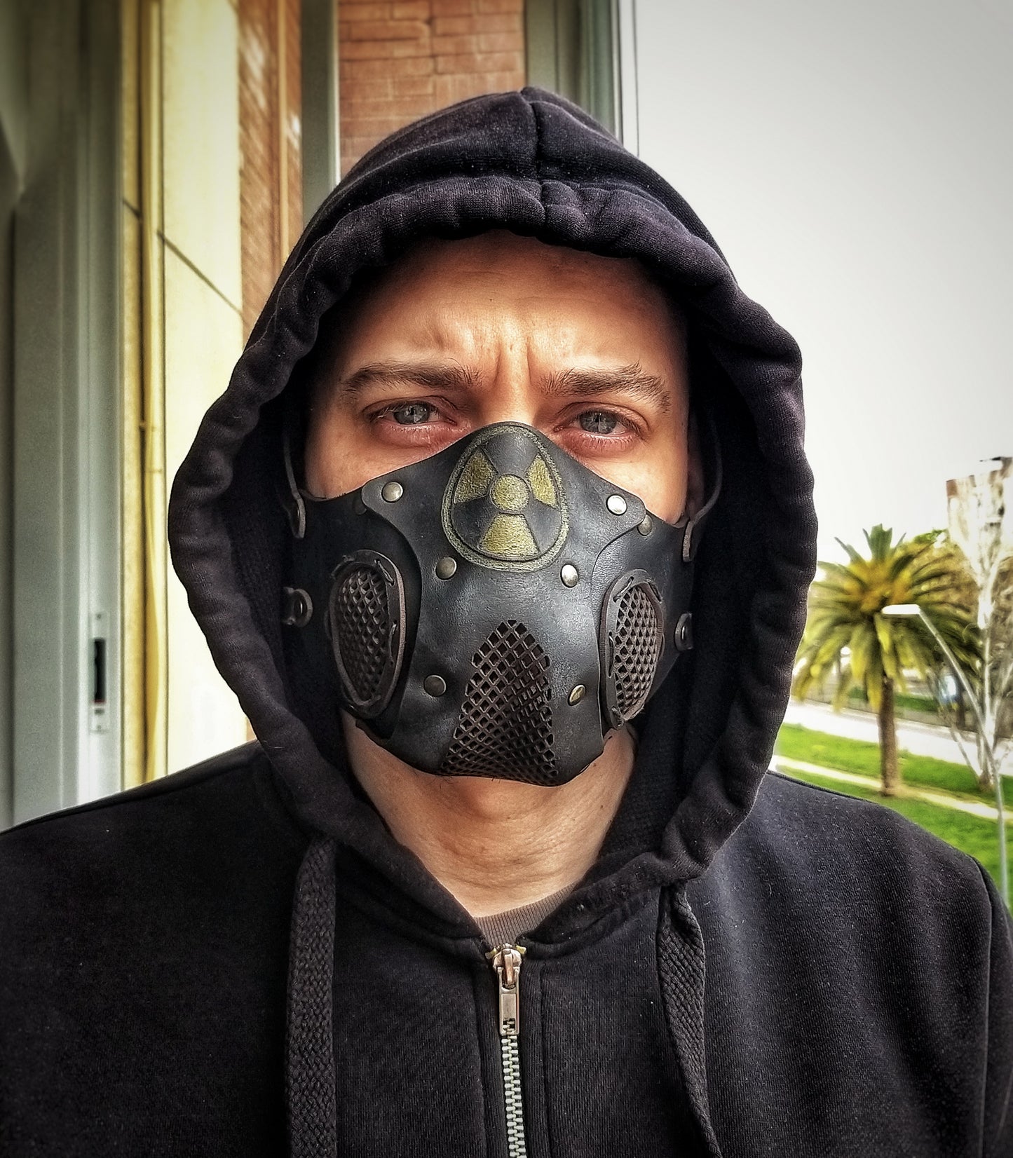 Leather Face Mask with filter pocket Radioactive ready for use with disposable face masks, Paper towel or filter changeable washable mask