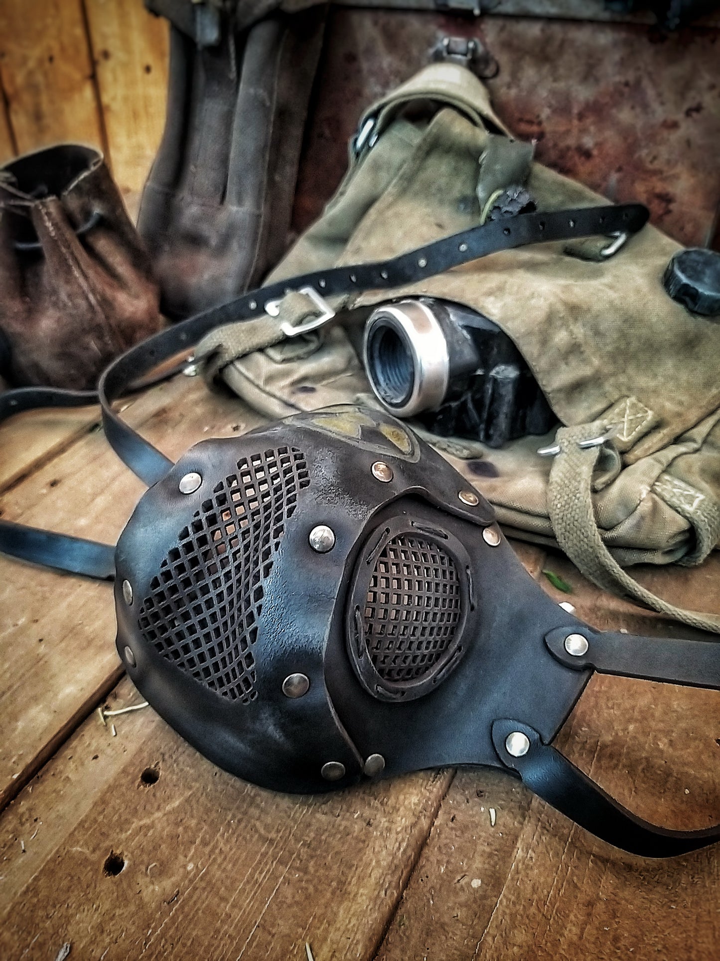 Leather Face Mask with filter pocket Radioactive ready for use with disposable face masks, Paper towel or filter changeable washable mask