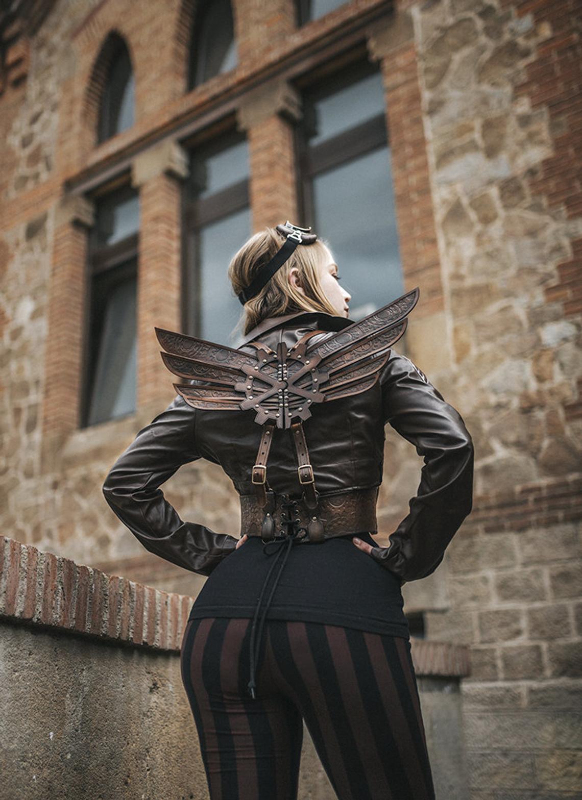 Steampunk Wings leather gears fairy victorian outfit burning man aviator pin up costume clock
