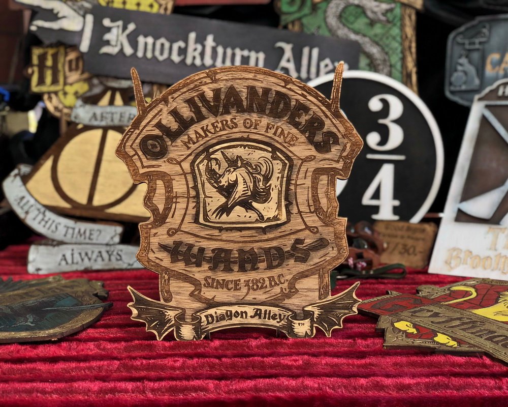 Ollivanders Wood Sign.