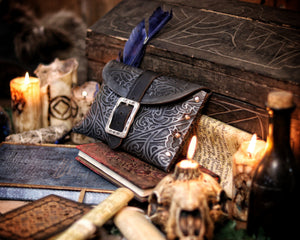 Arcane Hipbag Medieval Leather Hip Bag  Embossed and weathered in a premium style for Fantasy ren-fairs, cosplay, larp, fairies, renaissance