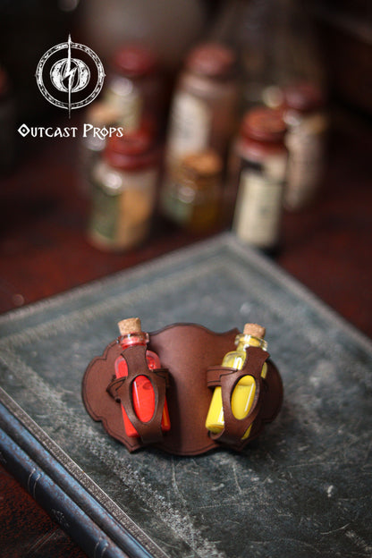 Belt Potion holder for two small bottles. Made of leather for adventurers, steampunk, alchemist, healers, cosplay or just to keep spices
