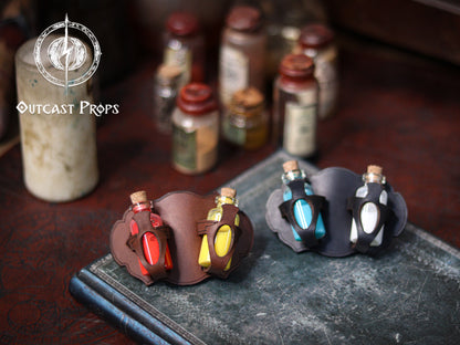 Belt Potion holder for two small bottles. Made of leather for adventurers, steampunk, alchemist, healers, cosplay or just to keep spices