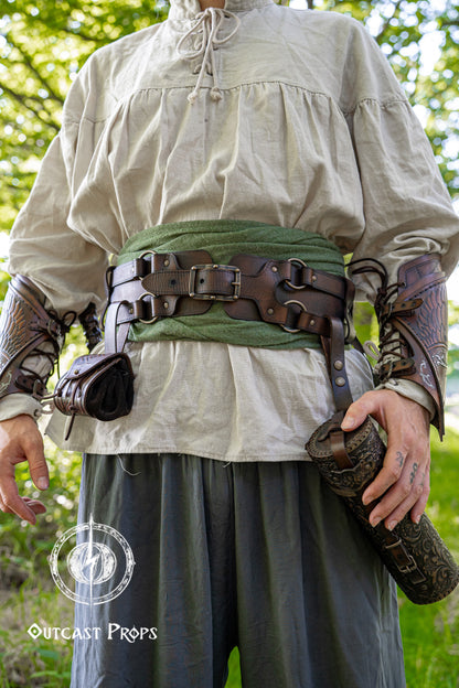 Adventurer Leather Belt for LARP, Pirate Belt, Alchemist Belt, Medieval Belt, Fantasy, Steampunk, Wide Leather Belt, Adjustable Belt