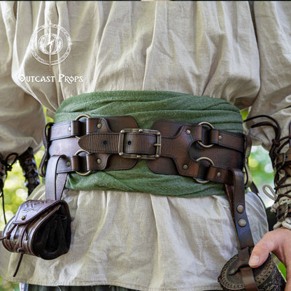 Adventurer Leather Belt for LARP, Pirate Belt, Alchemist Belt, Medieval Belt, Fantasy, Steampunk, Wide Leather Belt, Adjustable Belt