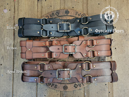 Adventurer Leather Belt for LARP, Pirate Belt, Alchemist Belt, Medieval Belt, Fantasy, Steampunk, Wide Leather Belt, Adjustable Belt