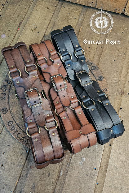 Adventurer Leather Belt for LARP, Pirate Belt, Alchemist Belt, Medieval Belt, Fantasy, Steampunk, Wide Leather Belt, Adjustable Belt