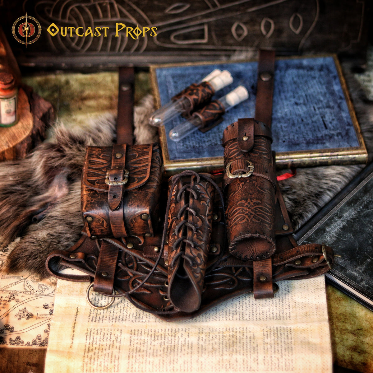Adventurer thigh holder, leather leg harness | Modular LARP holster | Medieval belt pouch, potion holder, scroll case | Ren Faire accessory