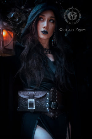 Arcane Hipbag Medieval Leather Hip Bag  Embossed and weathered in a premium style for Fantasy ren-fairs, cosplay, larp, fairies, renaissance