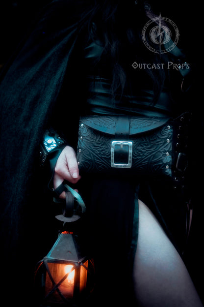 Arcane Hipbag Medieval Leather Hip Bag  Embossed and weathered in a premium style for Fantasy ren-fairs, cosplay, larp, fairies, renaissance