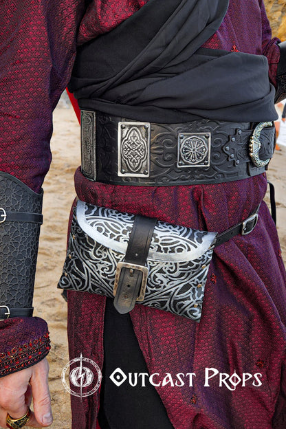 Arcane Hipbag Medieval Leather Hip Bag  Embossed and weathered in a premium style for Fantasy ren-fairs, cosplay, larp, fairies, renaissance
