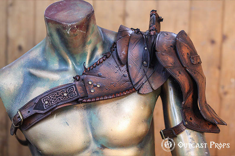 Barbarian Viking Leather Pauldron with haute armor set larp armor viking shoulder piece men post apocalyptic cosplay