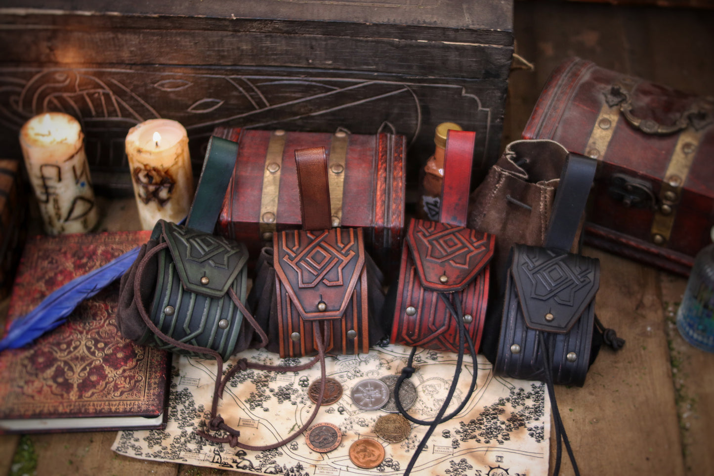 Decorated Leather coin or jewel pouch.