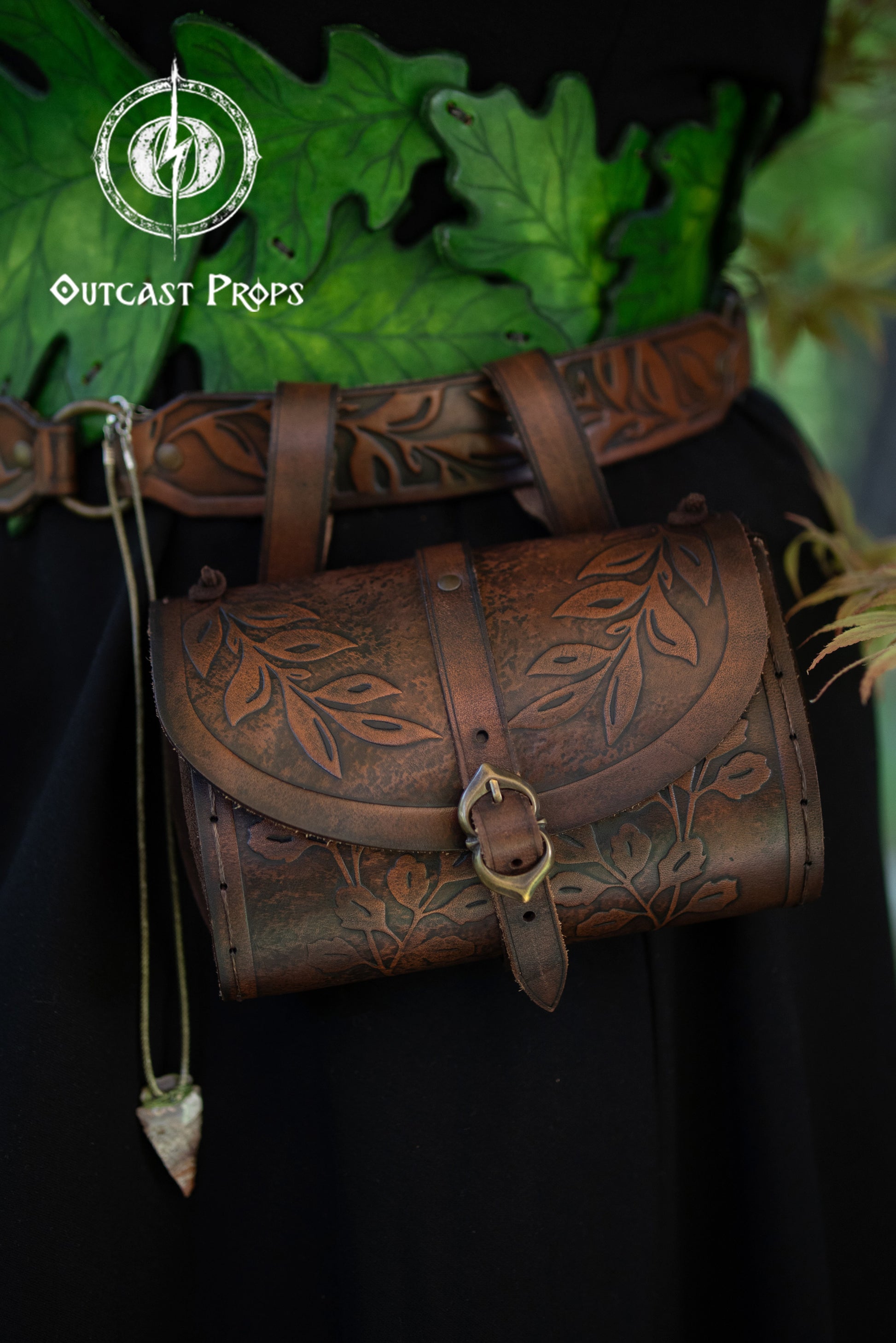 buy fantasy leather backpack Floral Medieval Leather Hip Bag - Handmade Renaissance Faire LARP Pouch