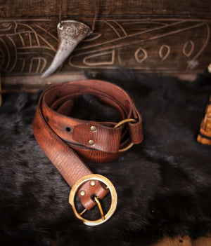 Handmade Leather long belt 40mm wide with Buckle and ring, Full-Grain Spanish Vegetable Tanned Leather with color options