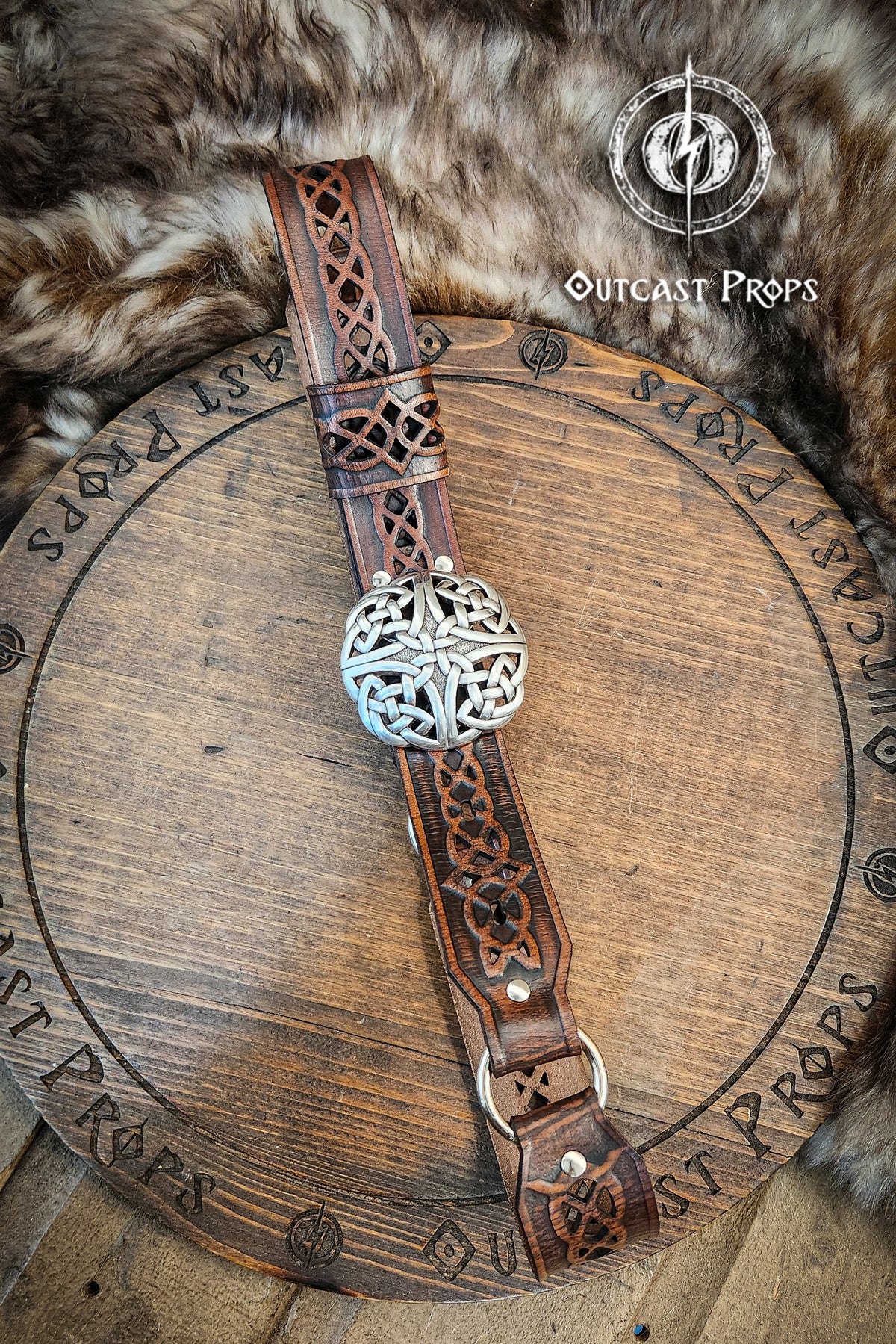 Celtic Leather Belt for LARP, Renaissance Faire and Cosplay – Wide Belt with Celtic Knot Metal Buckle – Brown or Green