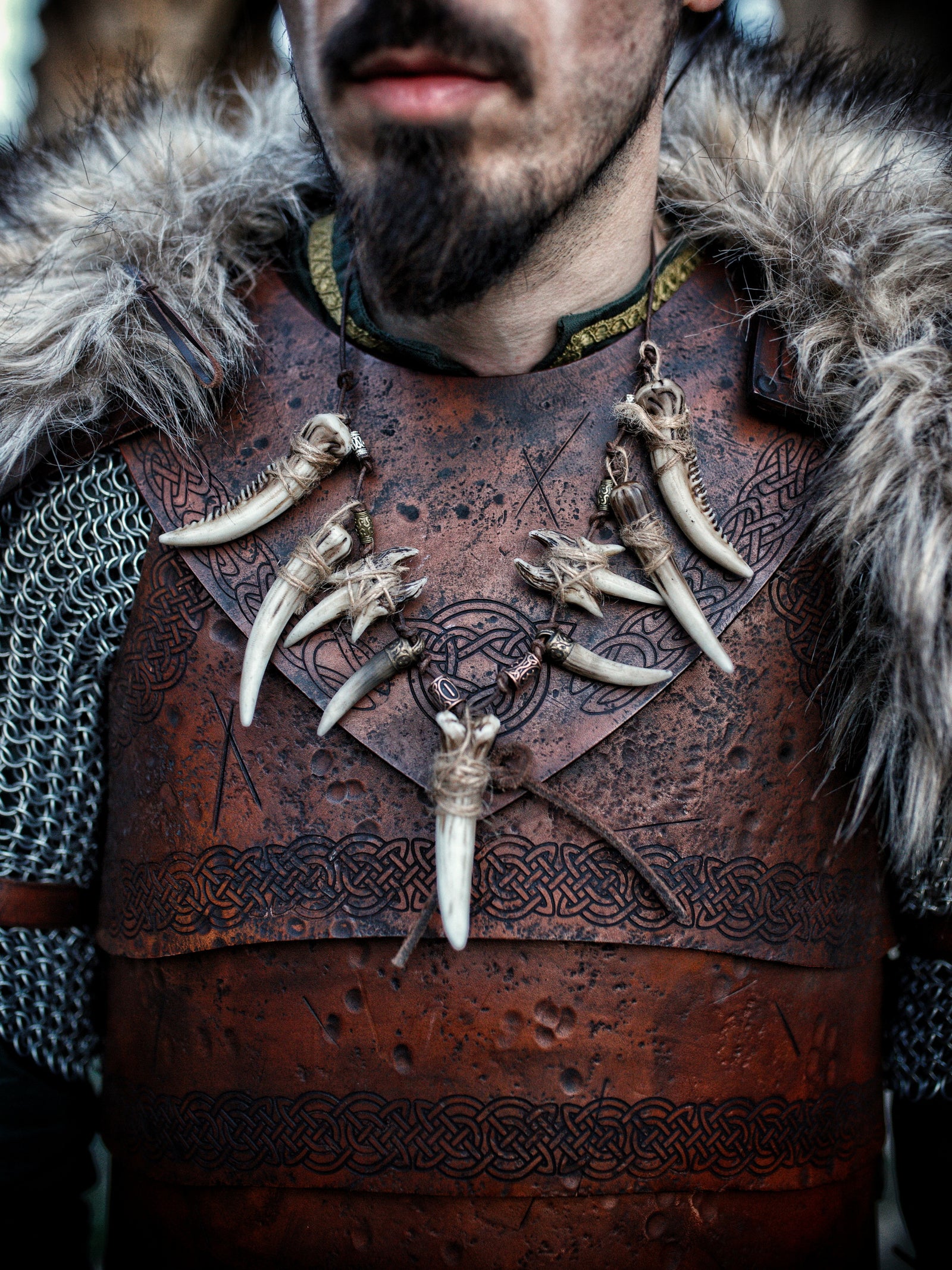Celtic Tusk Necklace Viking ornament Tribal Shaman Druid with realistic resin fangs Orc LARP cosplay and post-apocalypse marauder