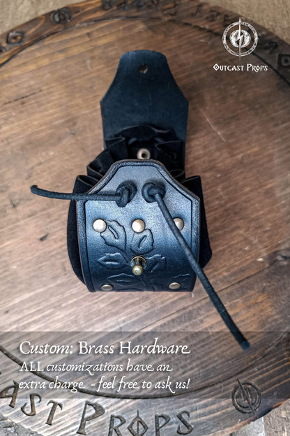 Leather Elven Belt Pouch Renaissance Faire Leaf Pouch LARP Coin Pouch Medieval Belt Bag Fantasy Cosplay Ranger Drawstring Leather Dice Bag