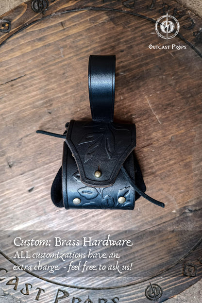 Leather Elven Belt Pouch Renaissance Faire Leaf Pouch LARP Coin Pouch Medieval Belt Bag Fantasy Cosplay Ranger Drawstring Leather Dice Bag
