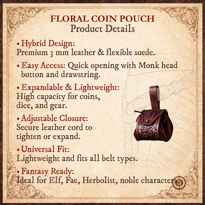 Leather Elven Belt Pouch Renaissance Faire Leaf Pouch LARP Coin Pouch Medieval Belt Bag Fantasy Cosplay Ranger Drawstring Leather Dice Bag