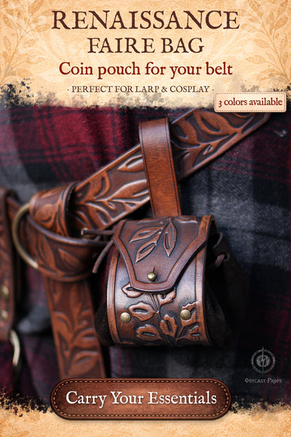 Leather Elven Belt Pouch Renaissance Faire Leaf Pouch LARP Coin Pouch Medieval Belt Bag Fantasy Cosplay Ranger Drawstring Leather Dice Bag