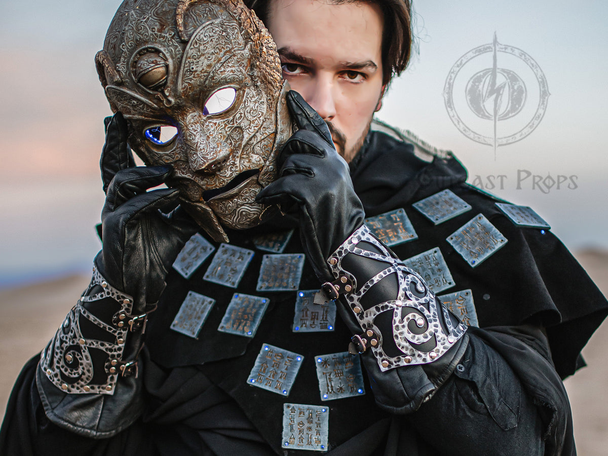 Dark Wizard bracers for larp costume and wizardry cosplay leather witchcraft handmade witcher armour, pair of bracers