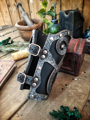 Dark Wizard bracers for larp costume and wizardry cosplay leather witchcraft handmade witcher armour, pair of bracers