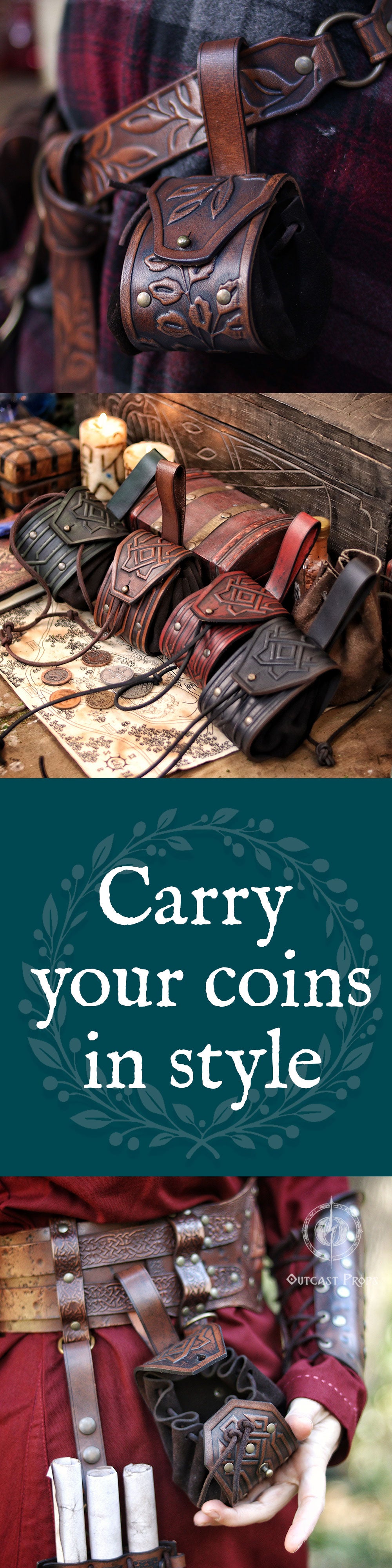 Leather Viking Belt Pouch Medieval Coin Pouch LARP Ren Faire Belt Bag Fantasy Dice Pouch Leather Celtic Cosplay Accessories Dwarf Gear