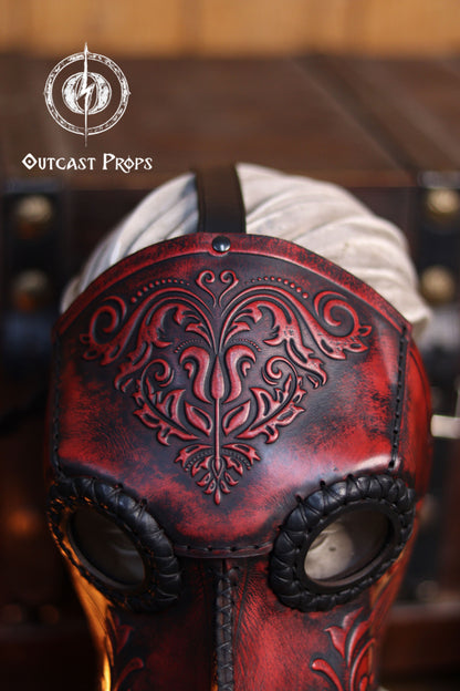 Floral Engraved Leather Plague Doctor Mask - Steampunk Gothic Costume Accessory for LARP & Cosplay