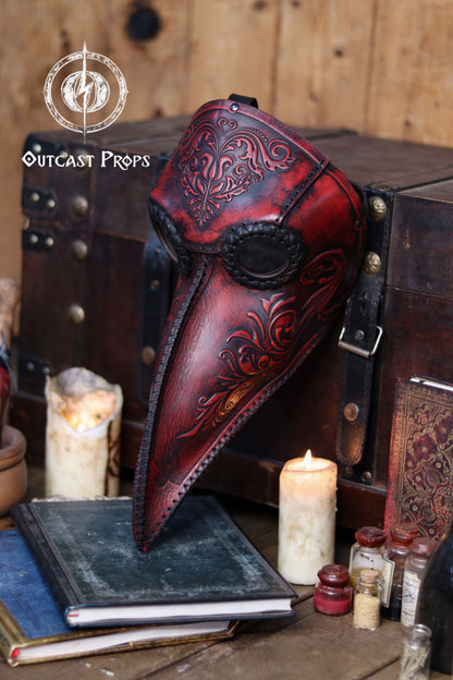 Floral Engraved Leather Plague Doctor Mask - Steampunk Gothic Costume Accessory for LARP & Cosplay