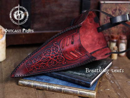 Floral Engraved Leather Plague Doctor Mask - Steampunk Gothic Costume Accessory for LARP & Cosplay