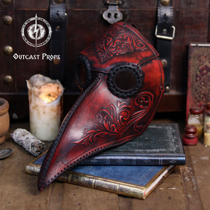 Floral Engraved Leather Plague Doctor Mask - Steampunk Gothic Costume Accessory for LARP & Cosplay