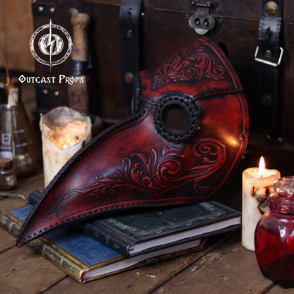 Floral Engraved Leather Plague Doctor Mask - Steampunk Gothic Costume Accessory for LARP & Cosplay