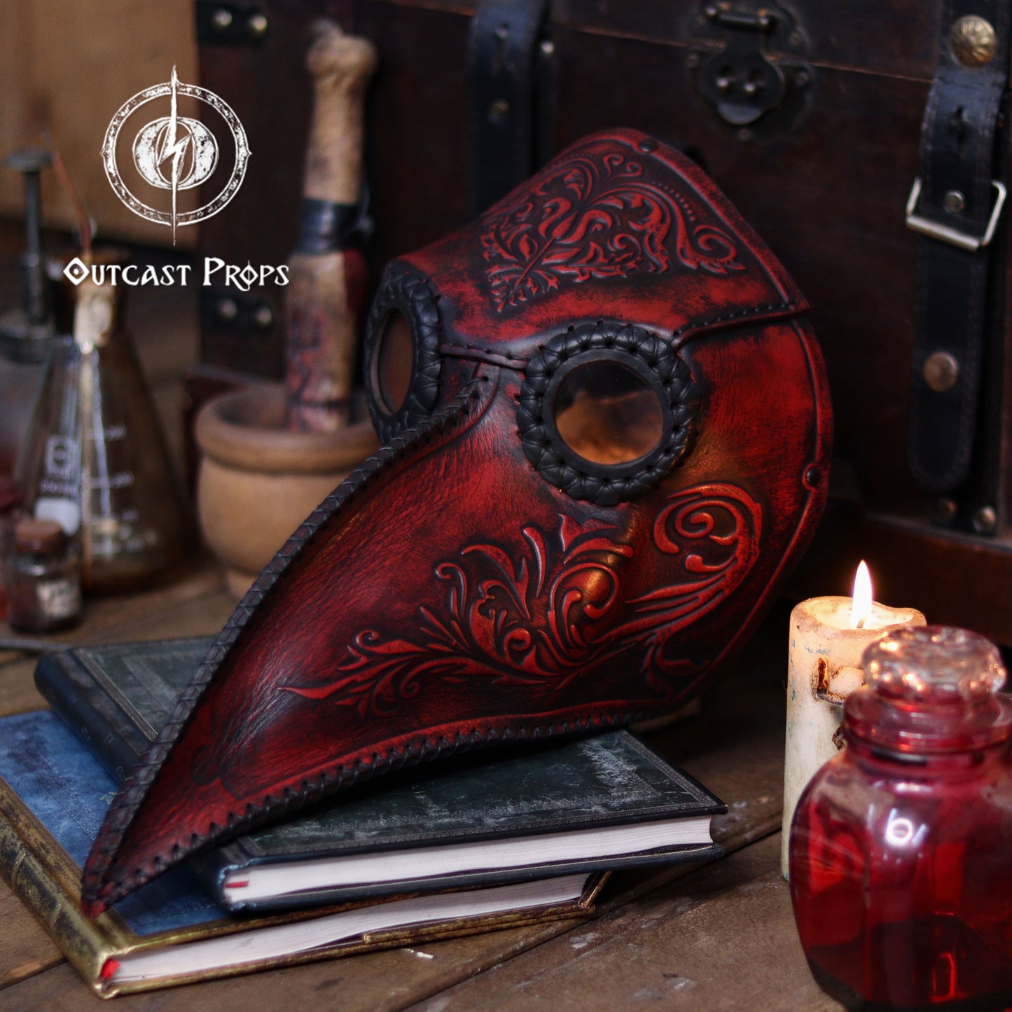 Floral Engraved Leather Plague Doctor Mask - Steampunk Gothic Costume Accessory for LARP & Cosplay