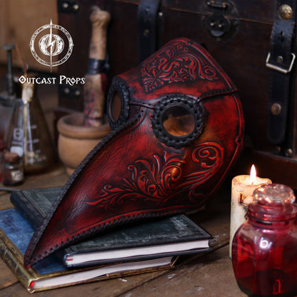 Floral Engraved Leather Plague Doctor Mask - Steampunk Gothic Costume Accessory for LARP & Cosplay