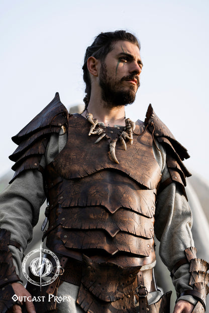 Dragon Scales Leather Shoulder Armor LARP Pauldron Viking Costume Barbarian Armor Set Fantasy Warrior Shoulder Pad Medieval Cosplay