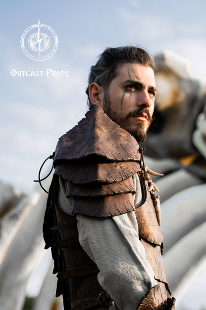 Dragon Scales Leather Shoulder Armor LARP Pauldron Viking Costume Barbarian Armor Set Fantasy Warrior Shoulder Pad Medieval Cosplay